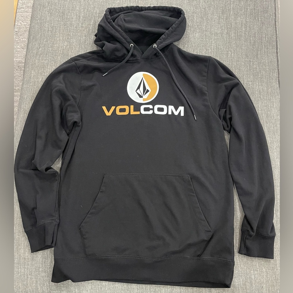 Volcom Hoodie Mens X-Large Black Long Sleeves Front Pockets Pullover Graphic